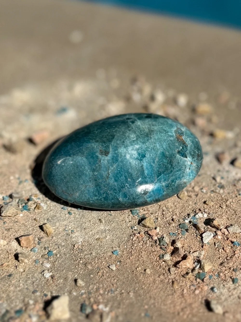 Madagascar Ocean Blue Apatite Meditation Palm Stone Crystal